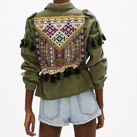 Bershka Jackets & Blazers - 💥KILLER DESIGN💥Embroidered Tribal Army Jacket